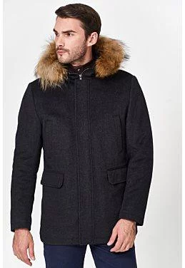 Утепленное пальто с отделкой мехом енота (ALFNNW0CO237)